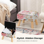 ETELI Small Foot Stool Ottoman with Storage Versatile Square Storage Ottoman Boho Foot Rest with Sturdy Wood Legs Floral Footstools and Ottomans for Living Room Bedroom and Enterway