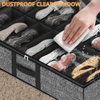 homyfort Under Bed Shoe Storage Organizer Fits 16 Pairs Shoes and 4 Pairs Boots, Underbed Shoe Storage Boxes Bins, Organizador De Zapatos, Extra Large Zapateras Organizer for closet, Black, Set of 2