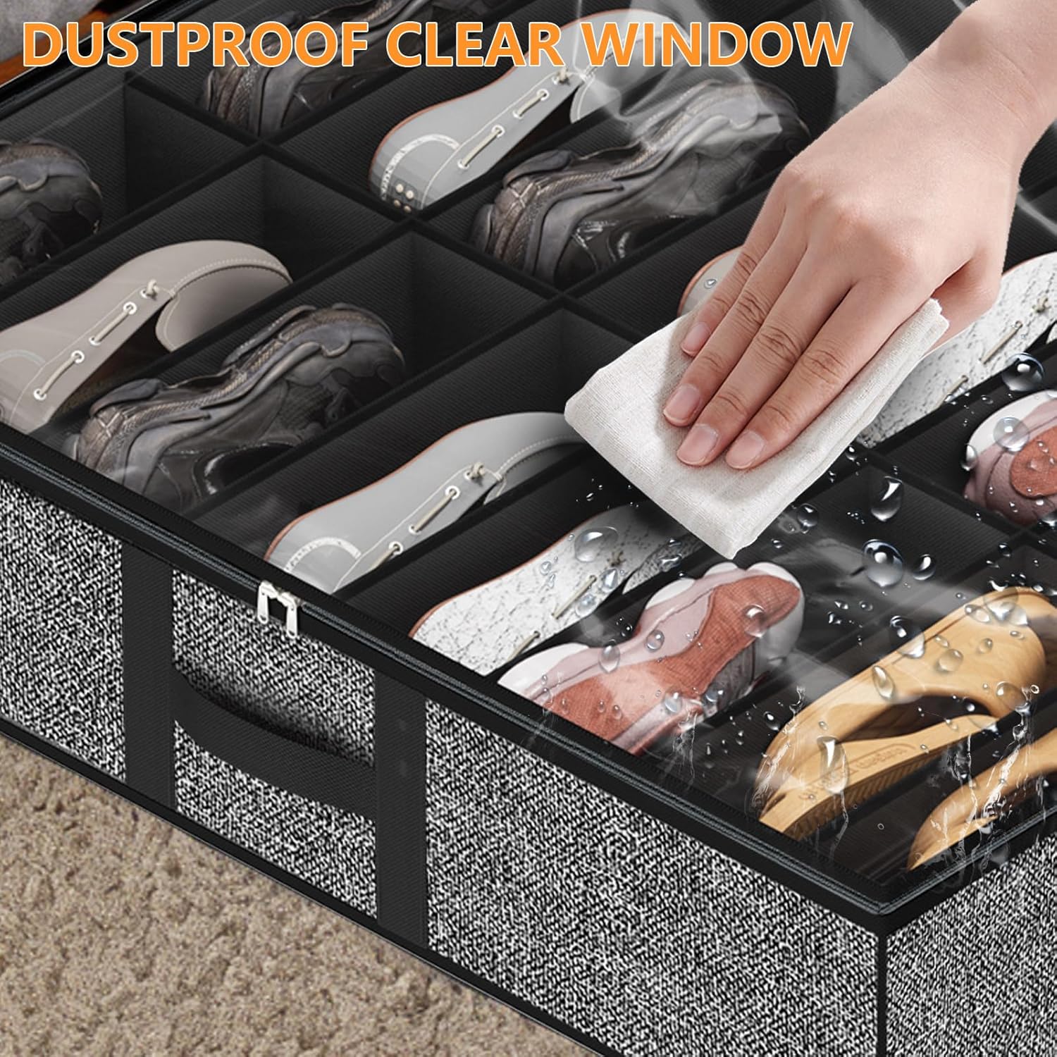 homyfort Under Bed Shoe Storage Organizer Fits 16 Pairs Shoes and 4 Pairs Boots, Underbed Shoe Storage Boxes Bins, Organizador De Zapatos, Extra Large Zapateras Organizer for closet, Black, Set of 2