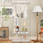 Beauty4U Glass Display Cabinet with 5 Shelves, Curio Cabinets for Living Room, Bedroom, Office, White Floor Standing Glass Bookshelf, Quick Installation