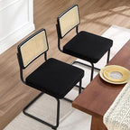 Zesthouse Natural Rattan Dining Chairs Set of 4, Modern Dining Room Chairs with Solid Wood Back for Kitchen Living Room, Mid Century Breuer Design Inspired, Upholstered Velvet Fabric, Black