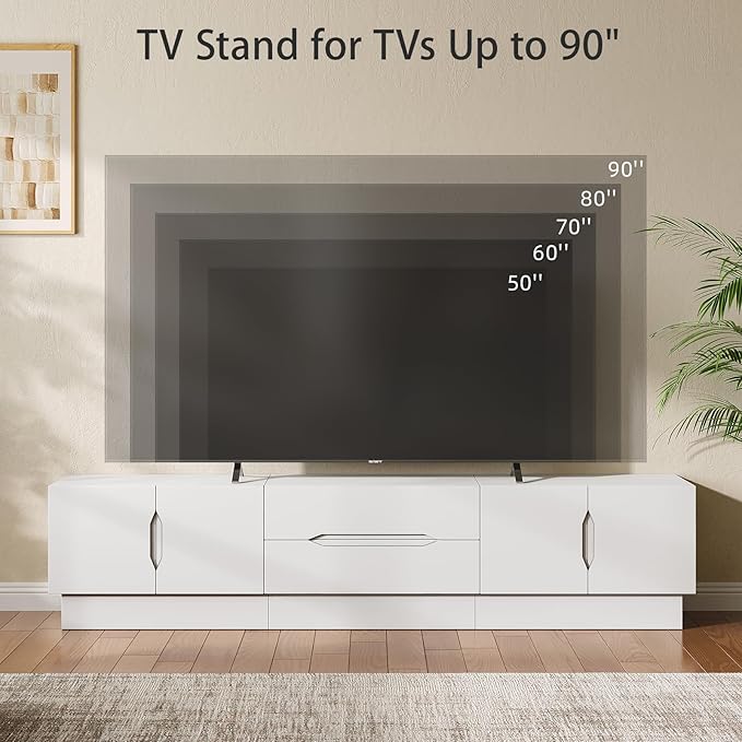 94.5" Wide Modern TV Stands for Living Room, Entertainment Center with S...