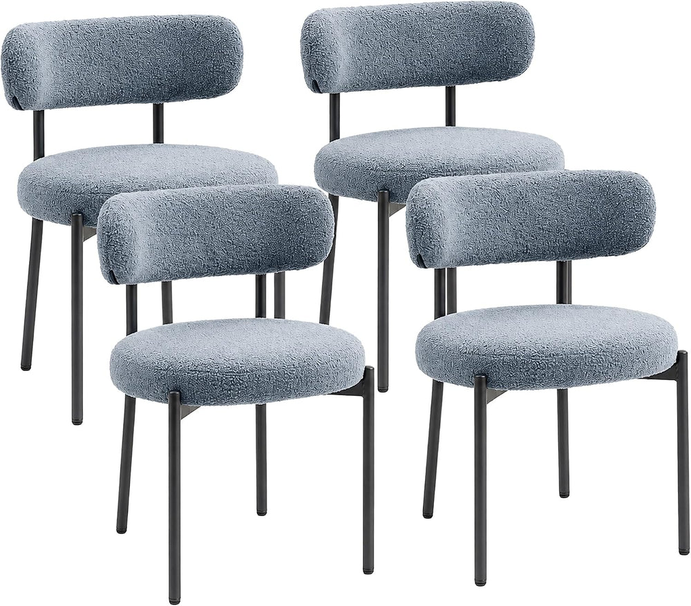 HOMCOM Boucle Dining Chairs Set of 4, Round Modern, Curved Backrest, Gray