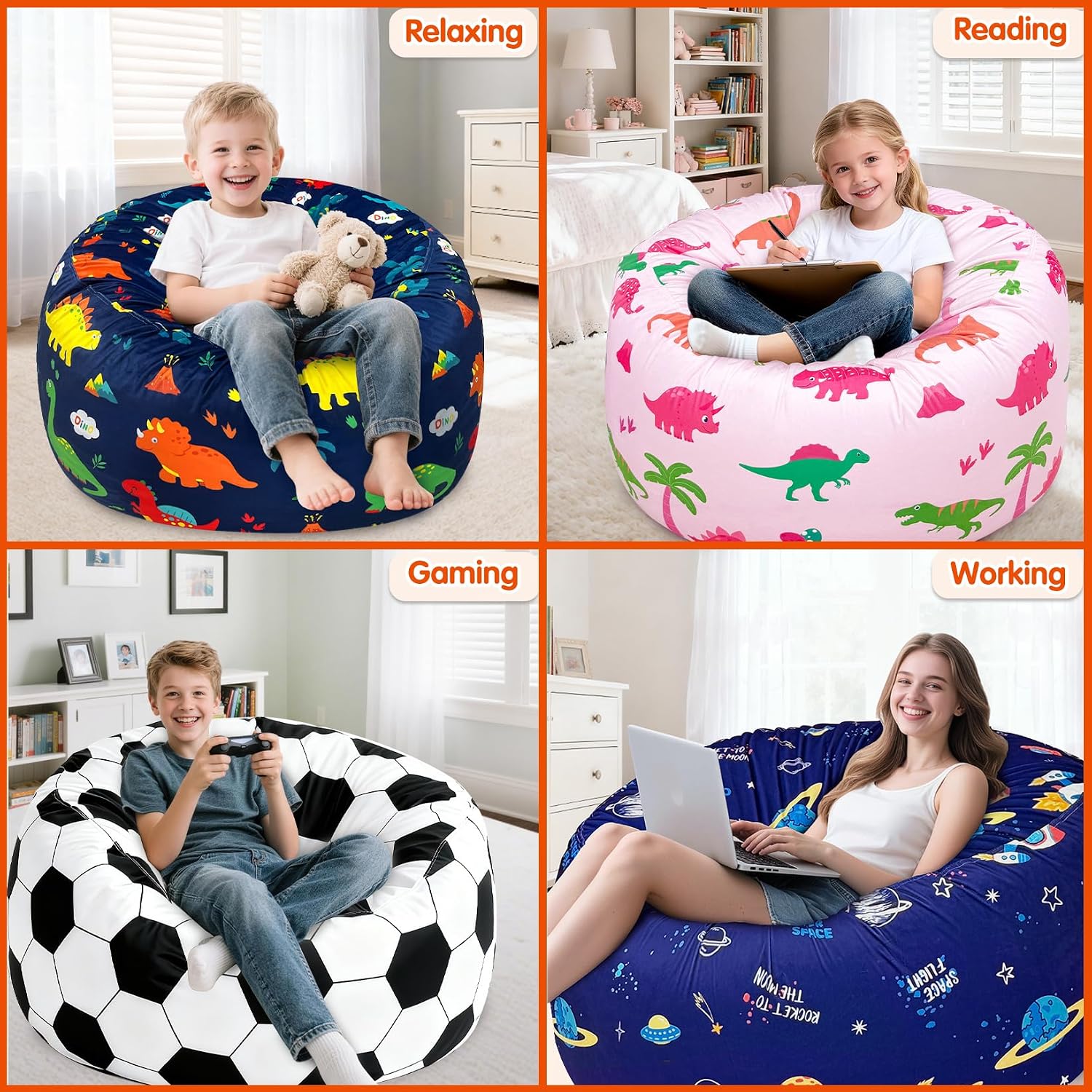 2.5 Ft Space Bean Bag Chair for Kids with Memory Foam Filling, Bean Bag Chair with Soft Velvet Cover, Sofa Couch for Living Room, Birthday Gift for Boys Girls, X-Large