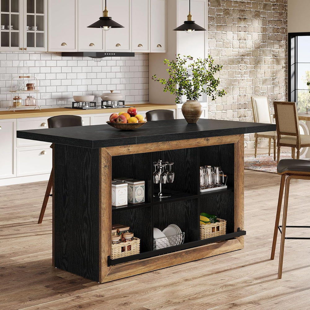 Tribesigns Kitchen Island with Storage, Farmhouse Island Bar, Black&Brown...