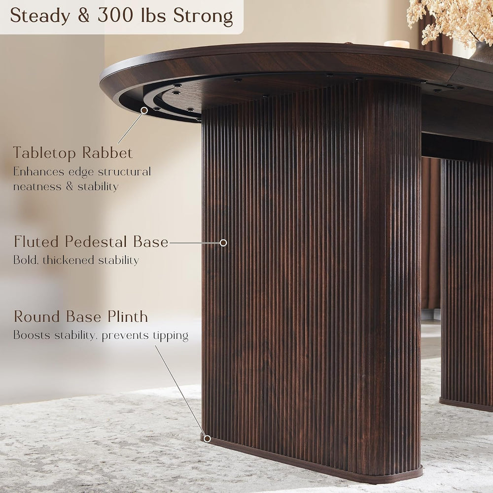 T4TREAM 63" Fluted Oval Dining Table for Kitchen Living Room, Walnut | M...