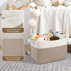 Storage Basket for Organizing, Woven Baskets for Storage, Rectangle Decorative Baskets for Shleves, Closet, Toys, Books, Nursery Organizer Bins - Pack of 3 (Brown & White, 13"x9.85"x8.7")
