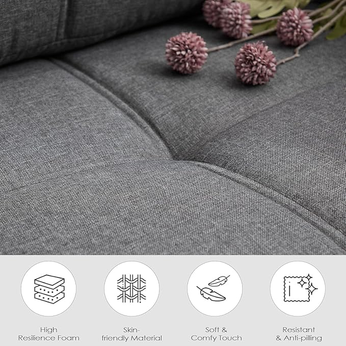 TYBOATLE 65" Small Couches for Bedroom, Mid-Century Modern Tufted Comfy Loveseat w/USB Charging Ports and Wide Arms, 2 Seater Office Small Sofa for Dorm, Apartment, Grey
