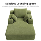 LIKIMIO 71.6" Oversized Chaise Lounge Chair Indoor with Cup Holders & Storage - Corduroy Sofa Bed for Living Room, Reading Nook, or Bedroom, No Assembly Cloud Couch (Green)