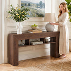 EnHomee 63" Console Table with 3 Shelves Behind Sofa, Dark Brown | Renters & Homeowners, Wood, Holds 220 Lbs, Anti-tip Kit & Non-Slip Pads
