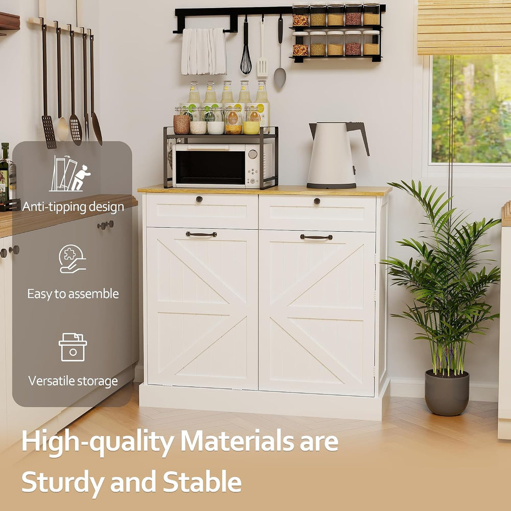 Tilt Out Trash Can Cabinet, Kitchen Trash Can Cabinet with Two Drawers – Free...