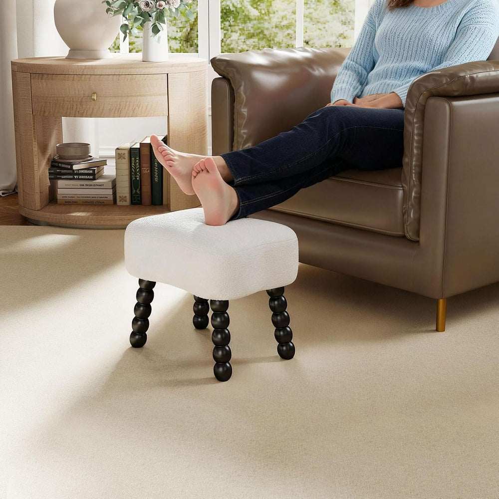 White Ottoman, Small Footrest with Storage Space, Unique Shaped Ottoman with ...