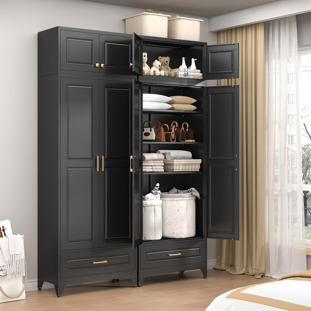 32" Wall Storage Cabinet with 2 Doors & Gold Handle | Black Metal, H...