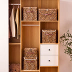 Storage Bins Boxes with Zipper Lid Leopard Print Cute Velvet Fabric Basket PU Leather Handles PP Plastic Board Foldable Washable Lidded Closet Shelf Organizer Container (Small Size)