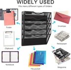 5-Tier Magnetic File Holder, No Drilling Installation File Cabinet Organizer, Black Magnetic File Organizer, Magazine Rack, Magnetic Paper Holder for Refrigerator, File Cabinets, Whiteboard