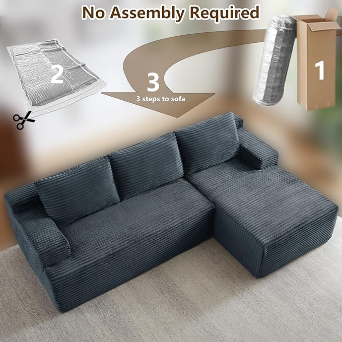 96.1" Modular Sectional Sofa Couches L-Shape Couch 3 Seat Modular Sofa Corduroy Memory Foam Sectional Boneless Couches for Living Room, Cloud Couch with Oversized Chaise(Dark Gray, Right Facing)