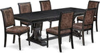 LECY7-SBB-33 7-Piece Modern Dining Table Set Includes a Kitchen Table and 6 Brown Textured Polyester Fabric Dinner Chairs with High Back - Sand Blasting Black Finish