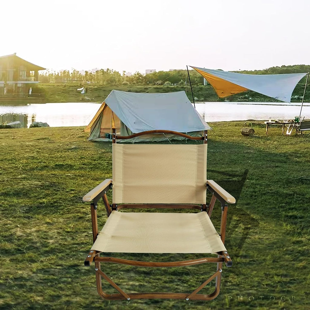 Penau Kids Folding Chair Set, Portable Aluminum Frame, Natural | Set Of 4 Foldable Kids Chairs, Aluminum Frame, Beech Armrests, Canvas Seat, Travel, Patio Use