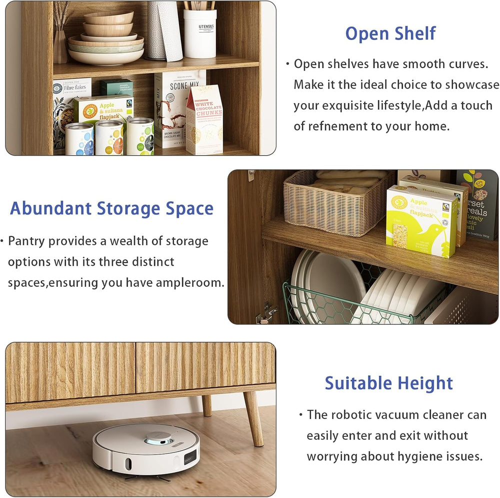 CARPETNAL Tall Storage Display Cabinet in Natural Oak- 70 Inch Bookshelf with...