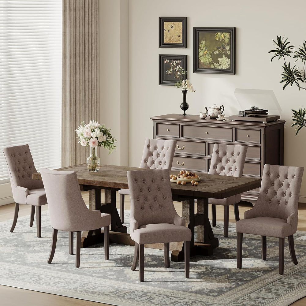 COLAMY Wingback Dining Chairs Set of 6, Taupe