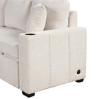 84.7" Symmetrical Convertible Sleeper Sectional Sofa Couch Bed for Living Room 4 Seater L Shaped Reversible Pull Out Sleeper Sofabed with Movable Ottoman ,2 Cup Holders ,USB Ports, Detachable Backrest