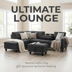 3-Piece L-Shaped Modular Sofa – Convertible Sectional Couch with Movable Chaise & Storage Ottoman, Multi-Scene Use for Living Room, Apartment & Office, Black Grey