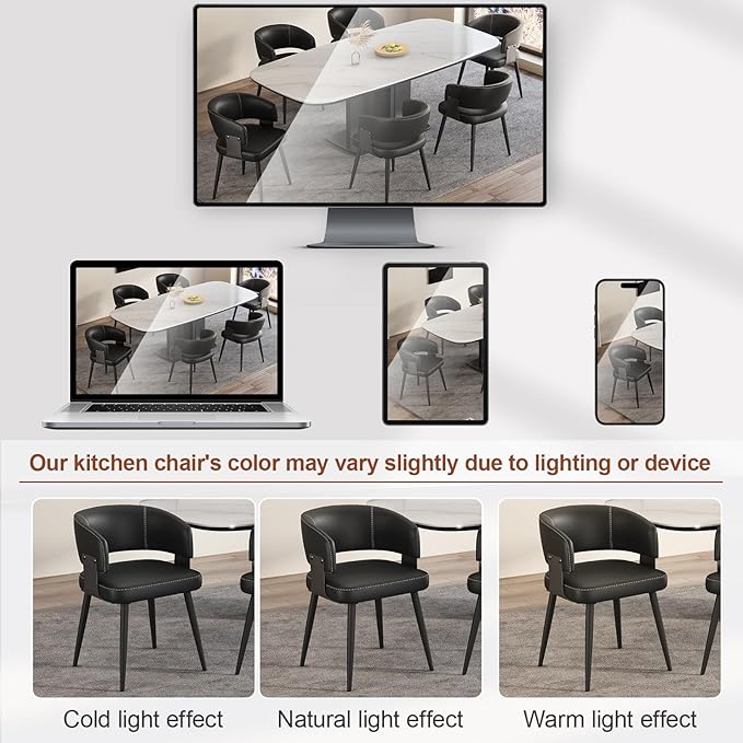 Modern Dining Chairs Set of 2, Upholstered Faux Leather Kitchen Side Chairs with Curved Open Back, Easy Assembly for Dining Room, Restaurant, Cafe, Black