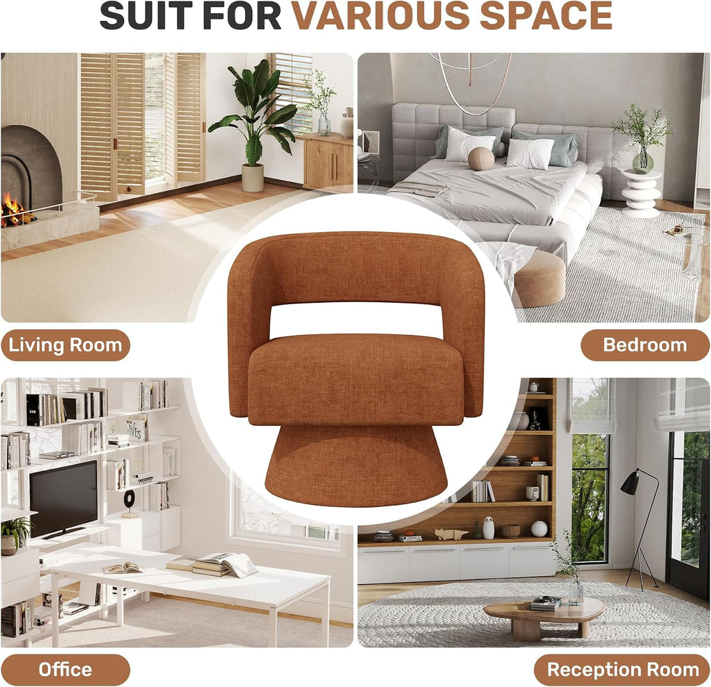 Nebuaegis Swivel Accent Chair Set of 2, Modern Comfy Chenille Barrel Chairs, Oversized Upholstered Round Arm Chair for Living Room, Bedroom, Reading Room, Caramel