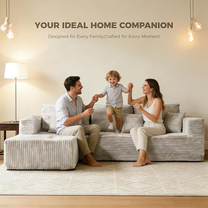 106" Corduroy Boneless Modular Sectional Sofa, Cloud-Louch Deep Seat Sofa with Left Chaise for Living Room & Bedroom（L-Shaped Right-Facing Recliner）