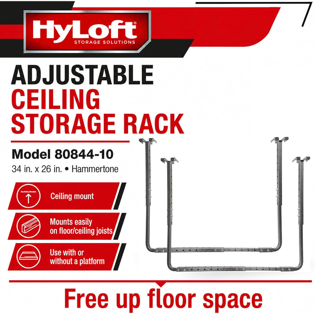 HyLoft Adjustable Garage Ceiling Mount Storage Rack Kit, Ceiling Shelving Mounts, 34 in. x 26 in., 80844-10, Hammertone