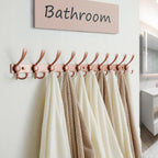 Dseap MaxStrong 2.0 Coat Rack Wall - 37” Long 10 Tri Hooks - Ultra Heavy-Duty Stainless Steel Wall Mount Coat Hanger, Hook Rail for Clothes Hats Jacket Towels Rose Gold, Pack of 2