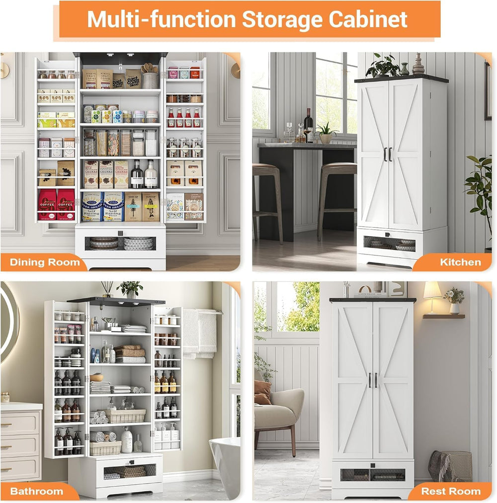 kepptory 55" Pantry Storage Cabinet with Adjustable Shelvesand Drawer, B...