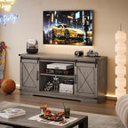 IDEALHOUSE Farmhouse TV Stand for 65 inch TV, Entertainment Center with Sliding Barn Doors and Adjustable Shelves, Rustic Wood Media Console Table for Living Room, Bedroom, Grey
