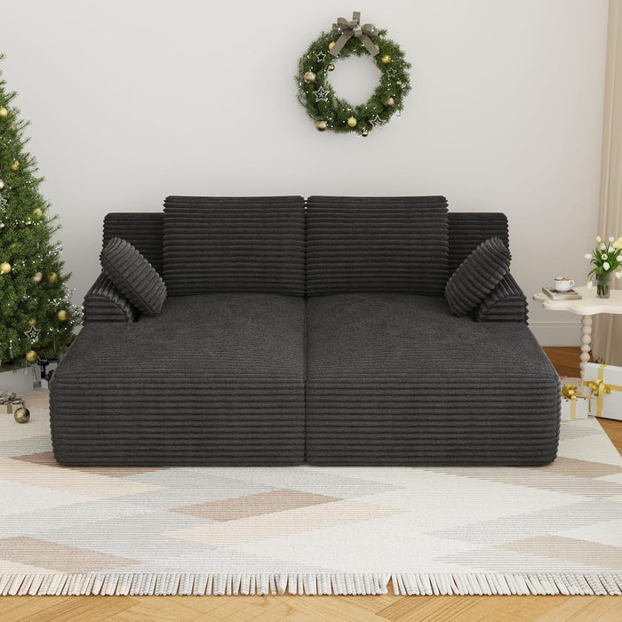 Benevika 77.8" Chaise Lounge Chair Sofa Bed, Oversized Double Lounge Chair, Black Corduroy Cloud Couch, Sleeper Sofa for Living Room, Bedroom, No Assembly Required