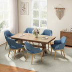 Wooden Dining Chairs Set of 6, Modern Fabric Upholstered Dining Room Chair, Kitchen Side Chairs, Farmhouse Dinner Chair with Open Back for Kitchen, Blue