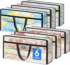6 Pack Long Clear Storage Bags for Comforter, Clothes & Bedding, Plastic Blanket Storage with Zipper and Handle, Moving Bags, Closet Organizer and Under-Bed Storage (90L, 39.4"*7.1"*19.7")