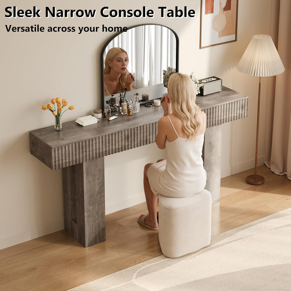 63-Inch Long Entryway Console Table with a Fluted Design, Thick Wood Farmhous...