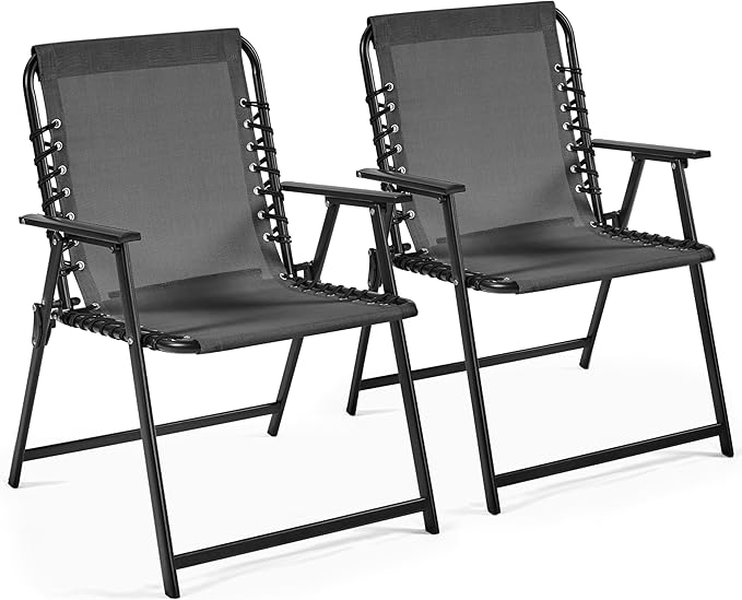 Yaheetech Patio Dining Chairs Set of 2 with Armrests and Backrests, Outdoor Texteline Folding Chairs All Weather for Garden, Lawn, Porch and Backyard, Dark Gray