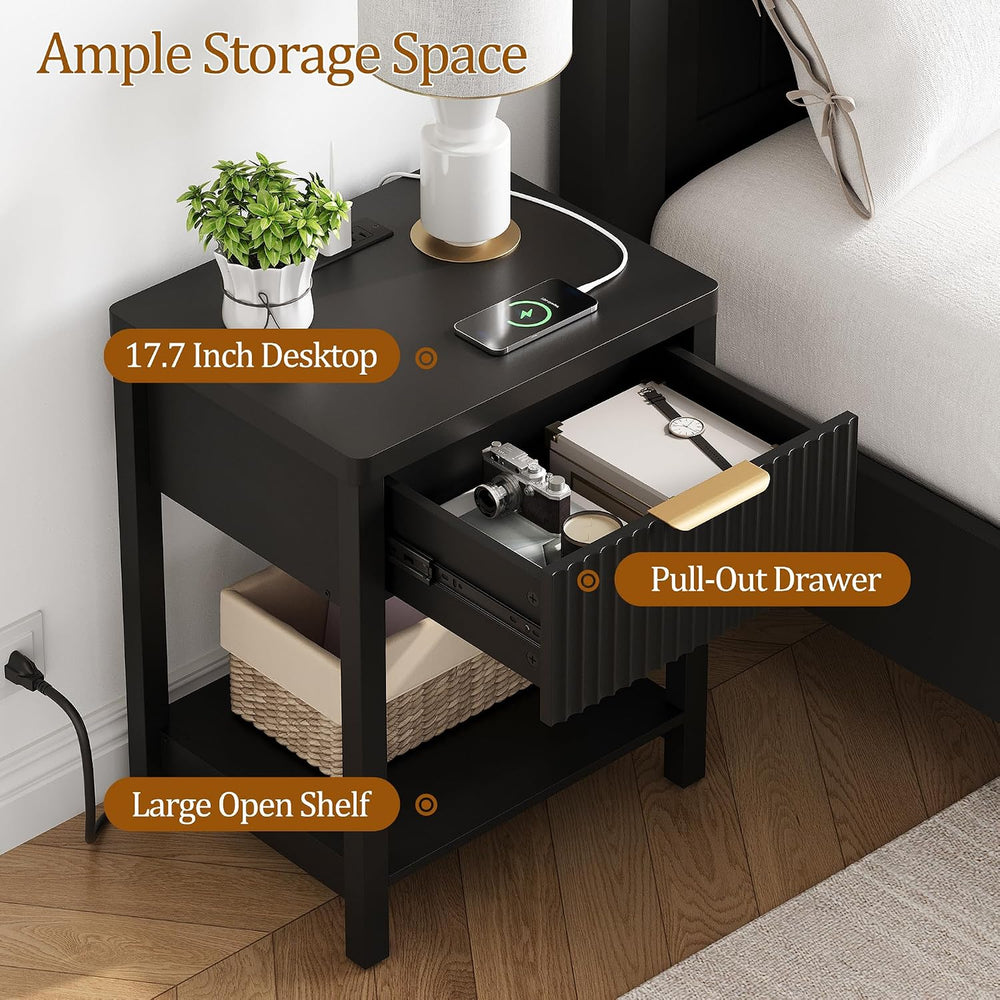 Fultyle Night Stand with Drawer, Mid Century Nightstand with Storage, Modern ...
