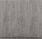 SOFTSEA 6 Doors Armoire Wardrobe Closet with Drawers, 70.9" Large Armoire Wardrobe Cabinet with Storage Shelves and 3 Hanging Rods, Bedroom Clothes Cabinet Organizer (Grey)