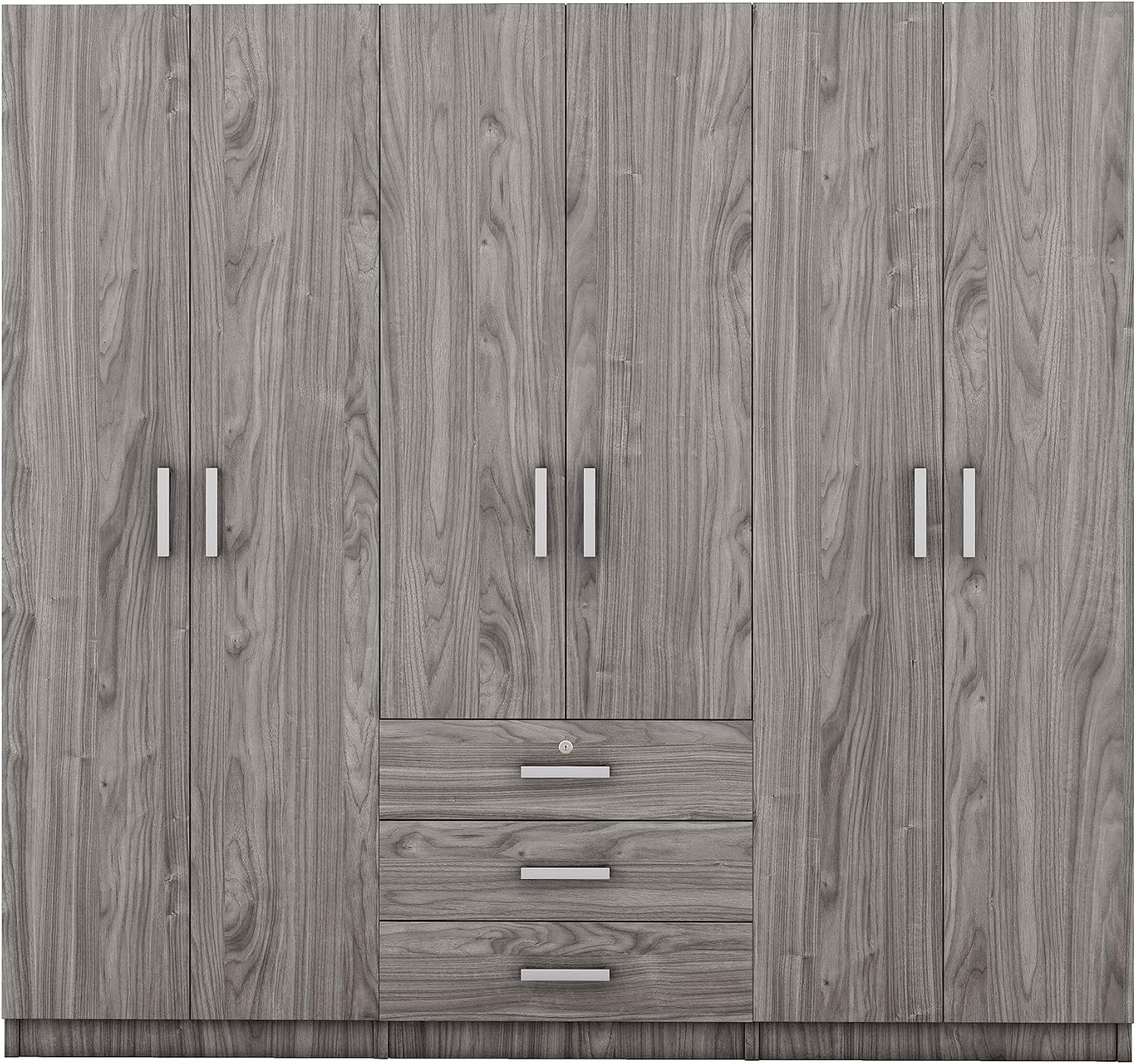 SOFTSEA 6 Doors Armoire Wardrobe Closet with Drawers, 70.9" Large Armoire Wardrobe Cabinet with Storage Shelves and 3 Hanging Rods, Bedroom Clothes Cabinet Organizer (Grey)