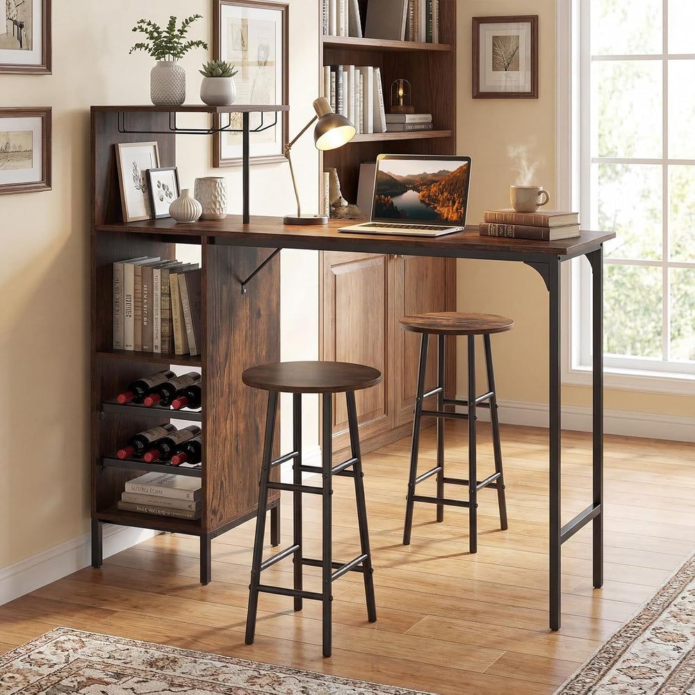 Giantex 3 Pieces Bar Table and Stools Set, Bistro Table Set with Glass Holder...