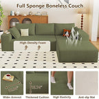 96" Modular Sectional Couch, Boneless L Shaped Cloud Sofa with Chaise Lounge, Corduroy Upholstered Couches Memory Foam Deep Seat, No Assembly Required, Ideal for Living Room(Green, Right Facing)