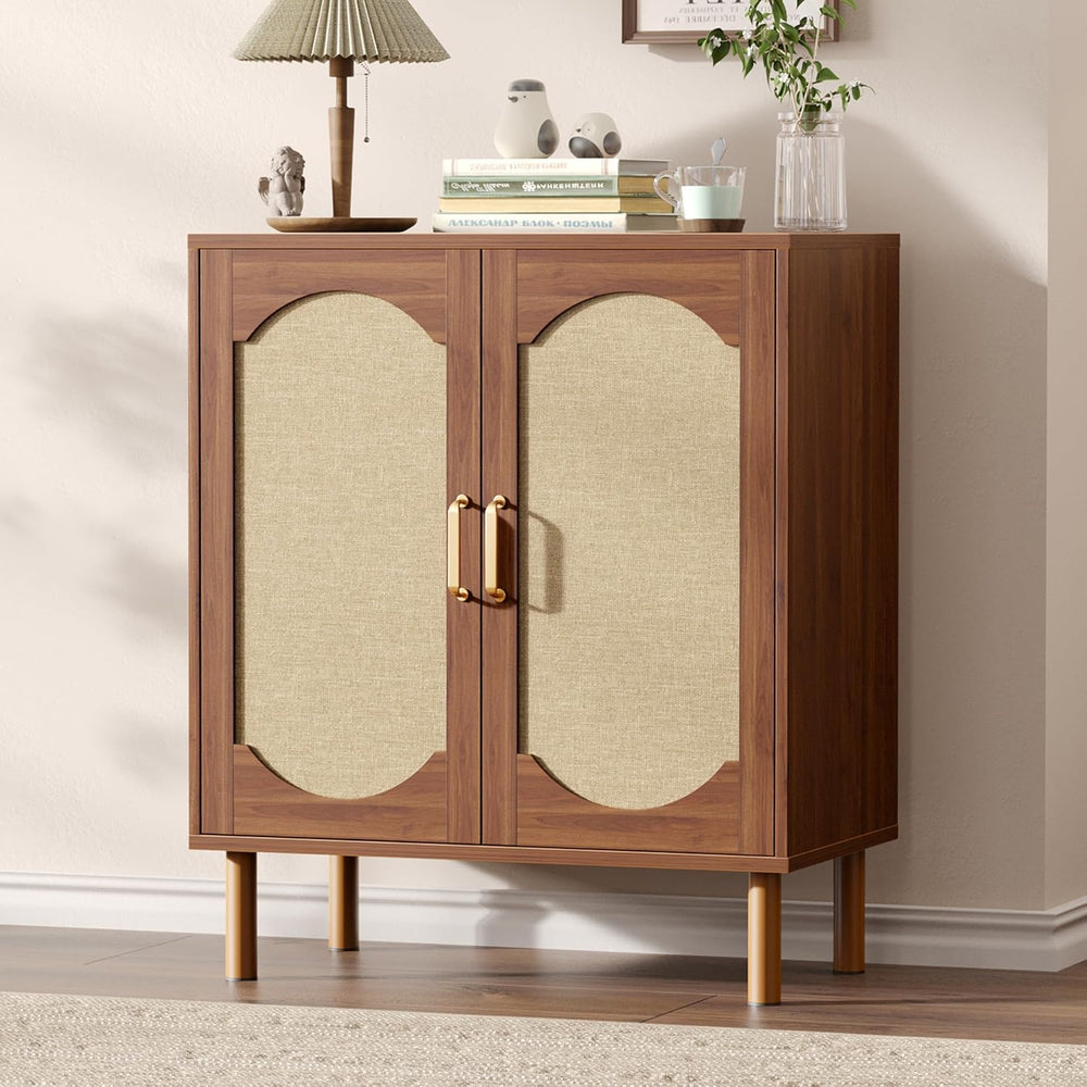 Boho Sideboard Buffet Cabinet, Modern Credenza with 2 Doors and Adjustable Sh...