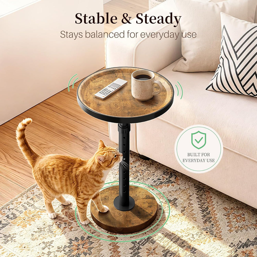 Adjustable Height Round Side Table, Small Drink Table for Small Spaces