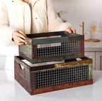 TIMRIS Set of 3 Rustic Wood Nesting Crates, Farmhouse Distressed Wooden Storage Boxes, Decorative Reclaimed Wood Organizer Baskets with Wire Mesh (Random)