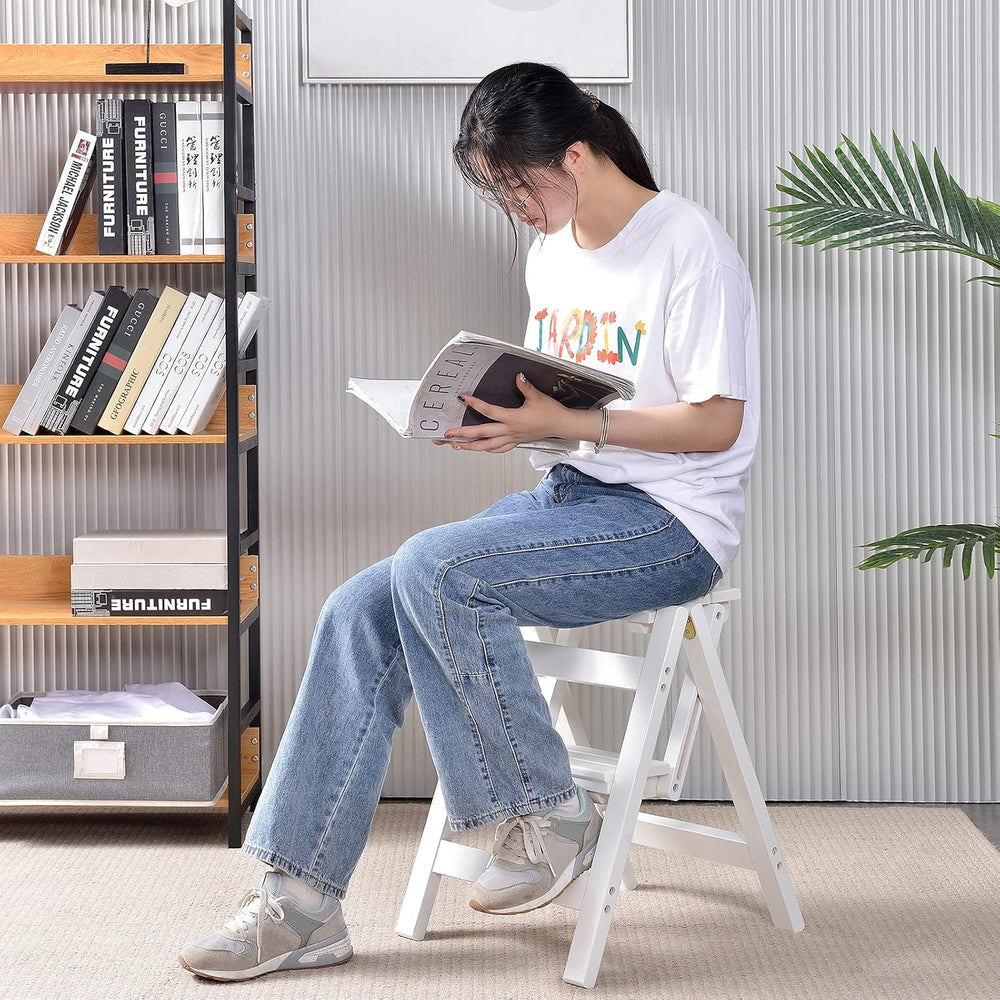 2 Step Folding Step Stool, Wooden Collapsible Closet Step Ladder for Home