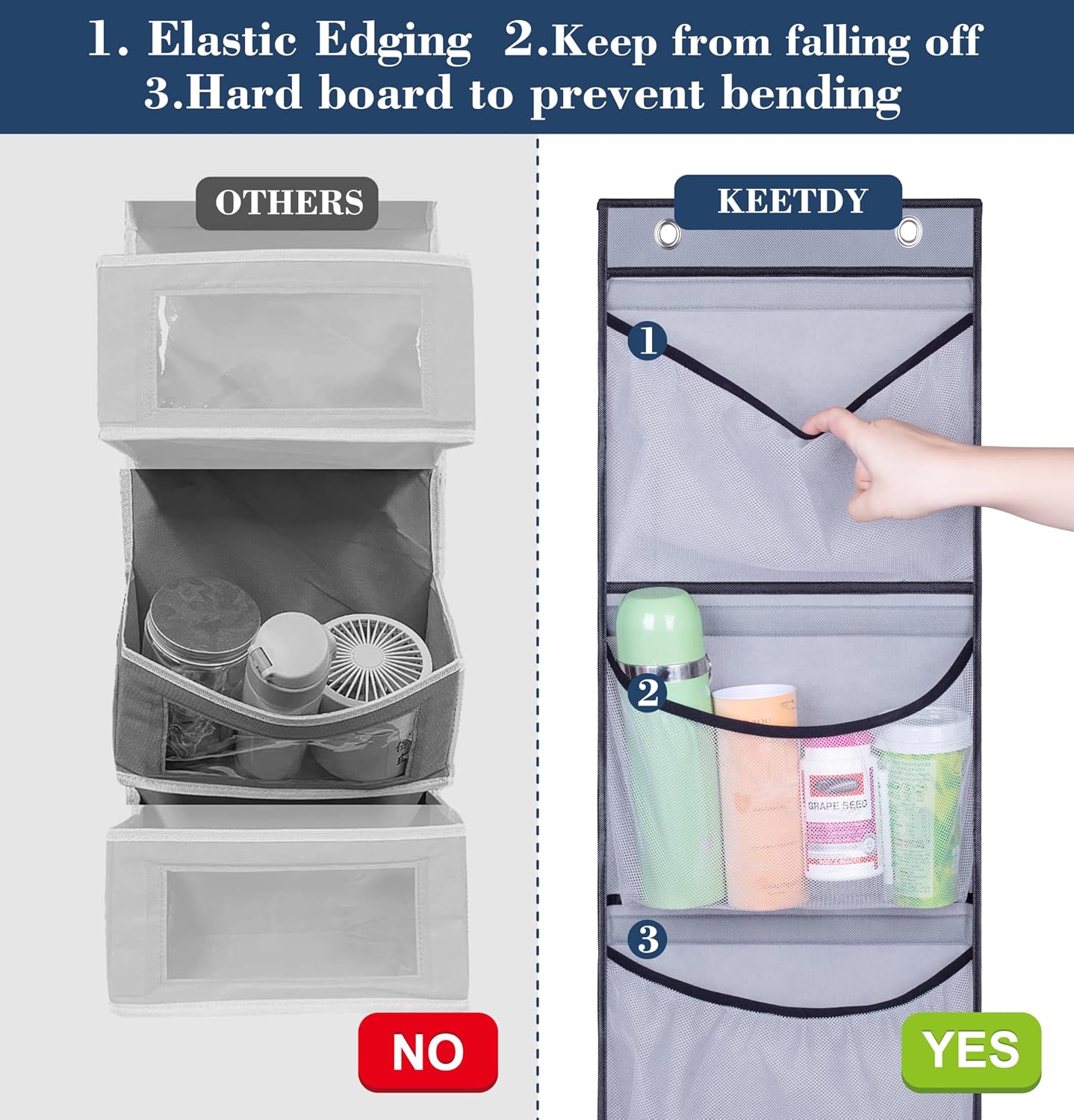 Hanging Shelves Over the Door Organizer Storage for Closet with 5 Pockets Organizer for Bedroom Bathroom, 2 Pack（Grey）