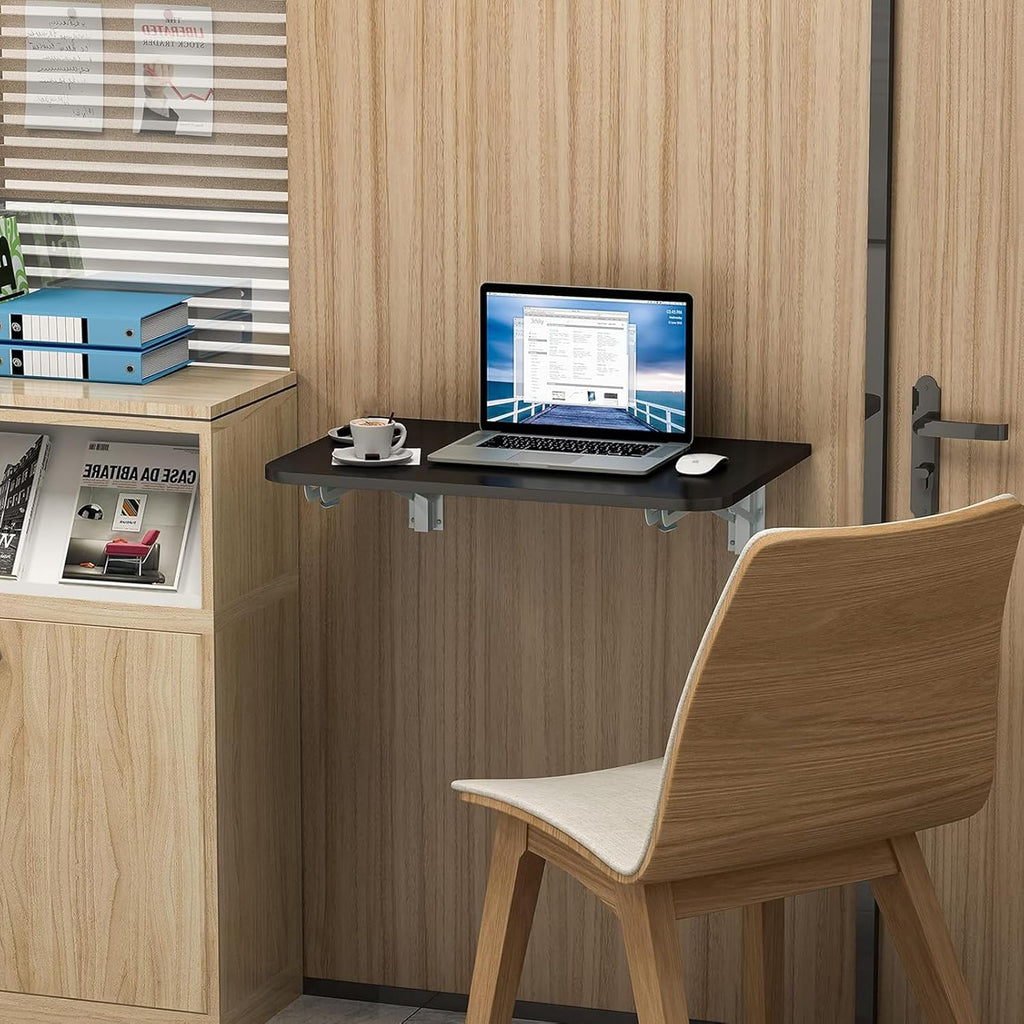 Wall Mounted Folding Table,Black Floating Desk for Small Spaces,Stainless Steel Bracket Laundry Folding Table,Wall Folding Desk,Home Bars and Dining Establishments(100x50cm/39.4"×19.7")