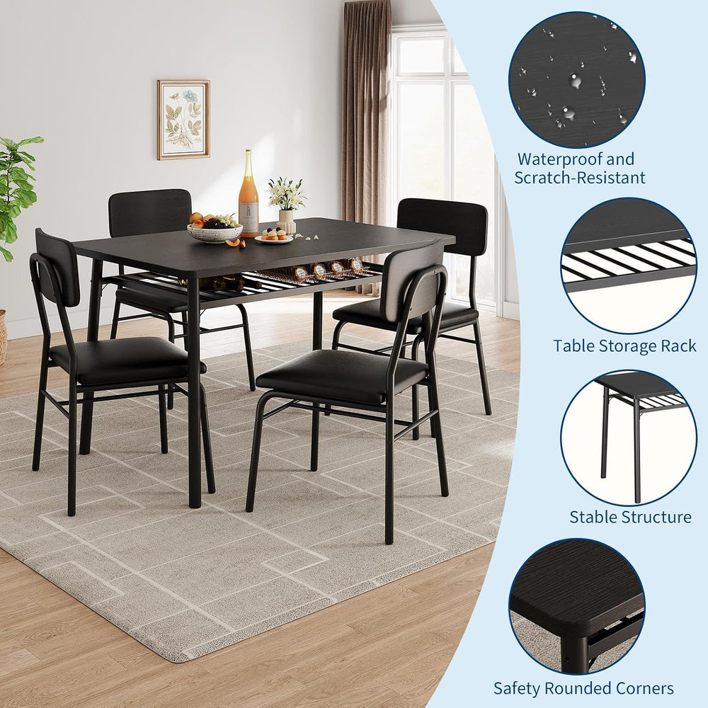 GarveeHome Dining Table Set for 4 with Storage Rack, Black | 5-Piece Kitchen ...
